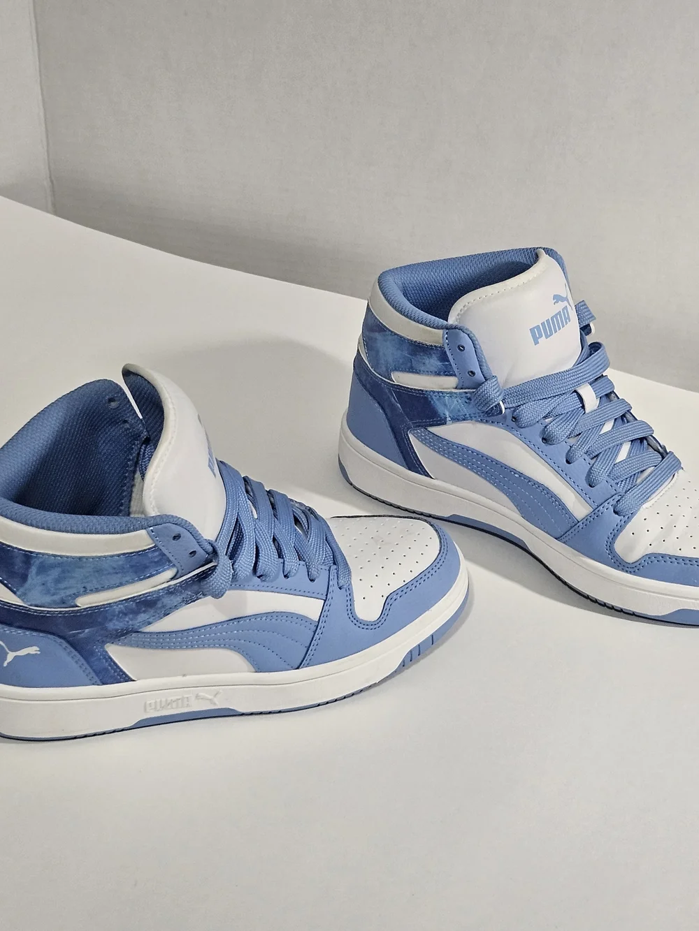 PUMA Rebound LayUp Mid White / Day Dream Blue Marble High Top Sneakers